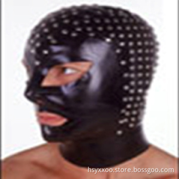BDSM Sex Toy Fetish Faux Leather Open Mouth with rivet and Eyes Mask Head Bondage Restraint Hood Mask
